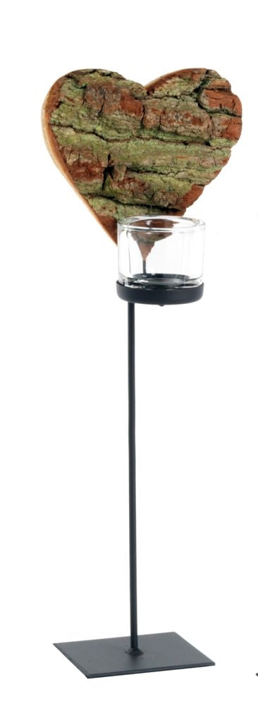 Thankgoods Herz-Rindenholz Windlicht mit Fuss-0