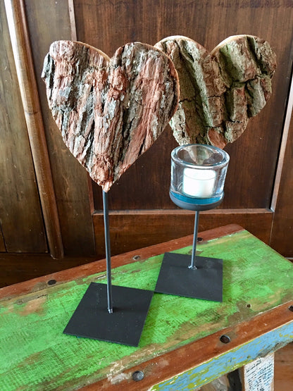 Thankgoods Herz-Rindenholz Windlicht mit Fuss-4