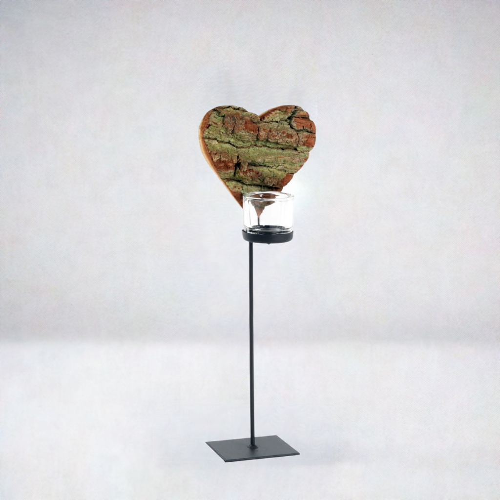 Thankgoods Herz-Rindenholz Windlicht mit Fuss-2