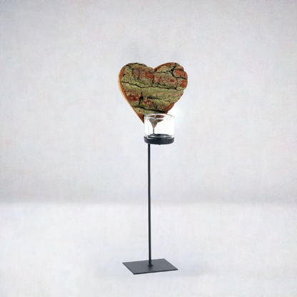 Thankgoods Herz-Rindenholz Windlicht mit Fuss-2