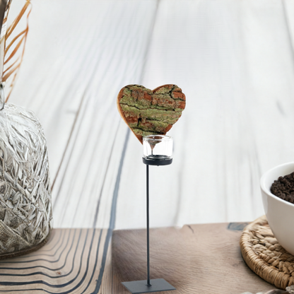 Thankgoods Herz-Rindenholz Windlicht mit Fuss-1