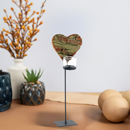 Thankgoods Herz-Rindenholz Windlicht mit Fuss-3